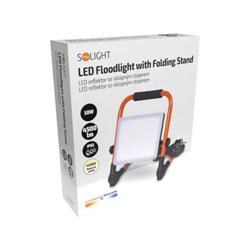 reflektor LED, so sklopným stojanom, 50W, 4500lm, 4000K, kábel so zástrčkou, IP65 1