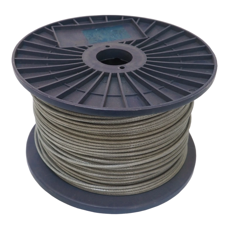 TOPTRADE lano oceľové, pozinkované, v PVC bužírke, na cievke, 7 x 7 drôtov, O 4/5 mmx75m