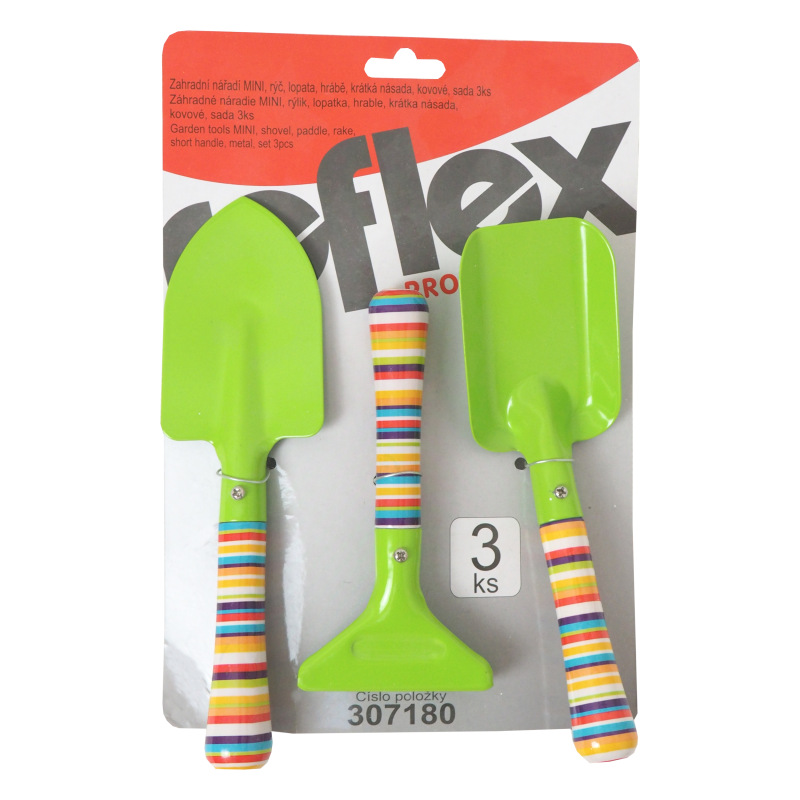 TOPTRADE náradie záhradné, detské, kovové - rýček, lopatka, hrable, 3 ks 1