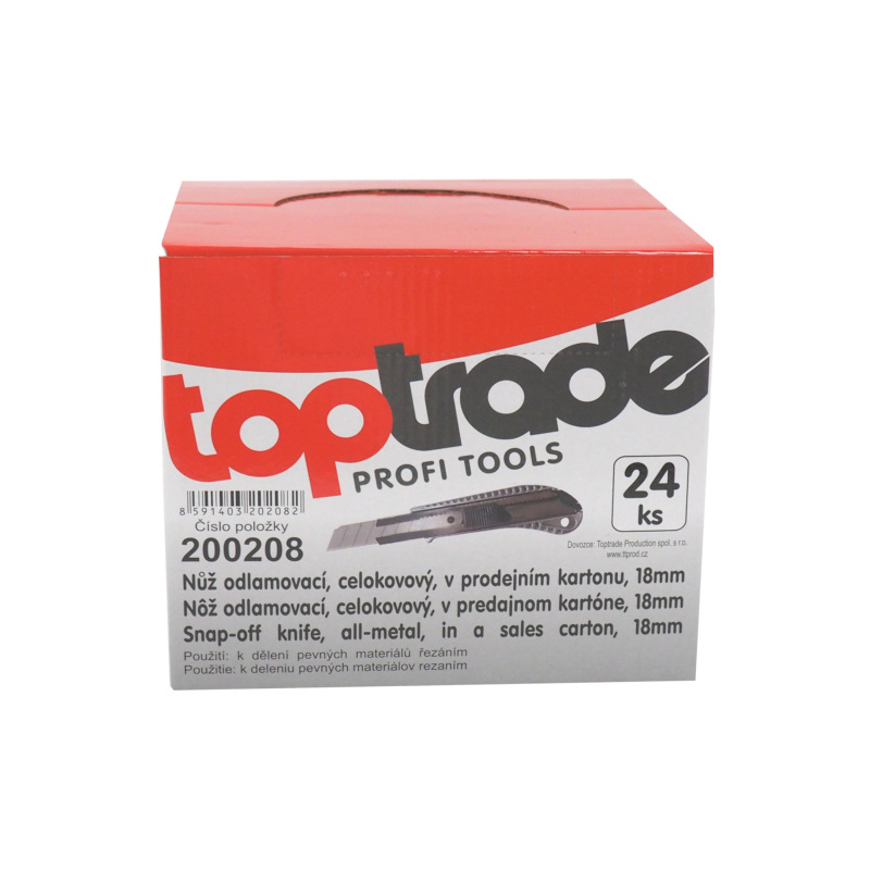 TOPTRADE nôž odlamovací, celokovový, v predajnom kartóne, súprava 24 ks, 18 mm