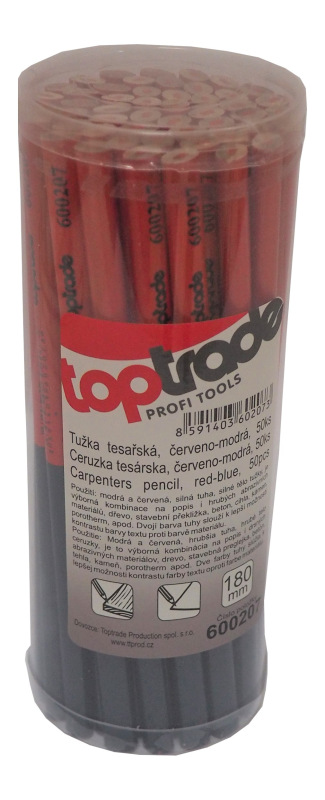 TOPTRADE ceruzka tesárska, červenomodrá, v tube, súprava 50 ks, 180 mm - BAZÁR - 1