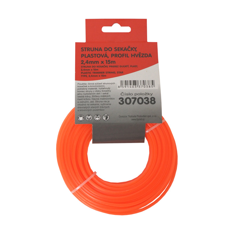 TOPTRADE struna do kosačky, plastová, prierez hviezda, 2,4 mm x 15 m 2