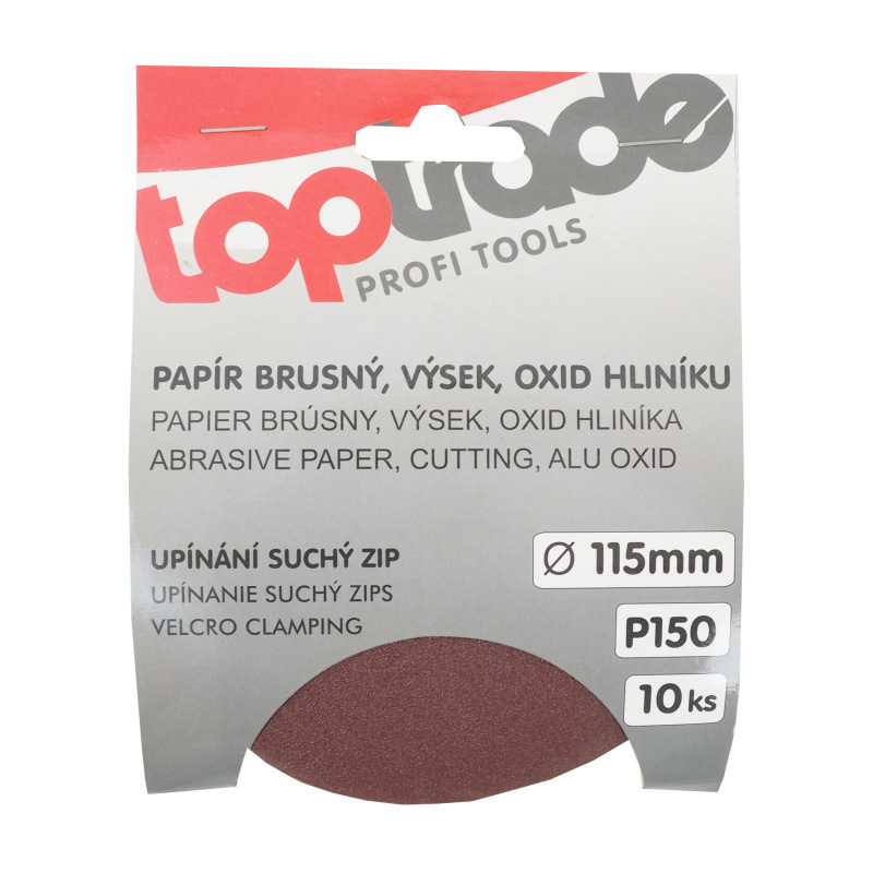 TOPTRADE papier brúsny, so suchým zipsom, zrnitosť 150, balenie 10 ks, O 115 mm 1