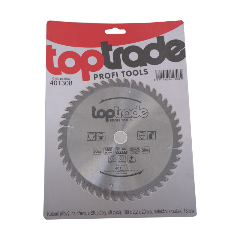 TOPTRADE kotúč pílový, na drevo, s SK plátkami, 48 zubov, 180 x 2,2 x 20/16 mm 1