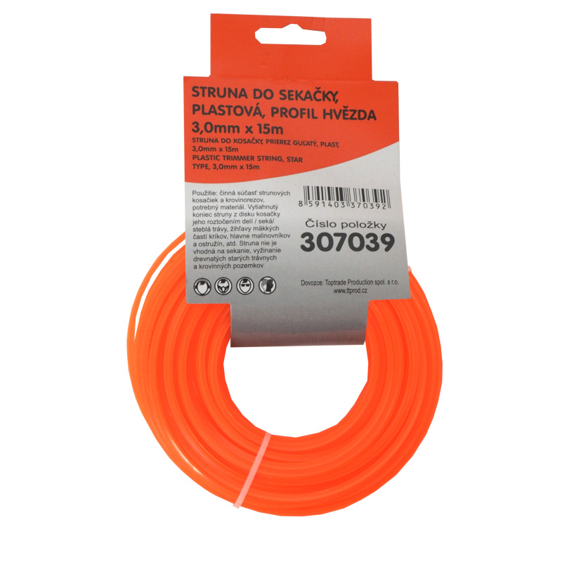 TOPTRADE struna do kosačky, plastová, prierez hviezda, 3 mm x 15 m 2