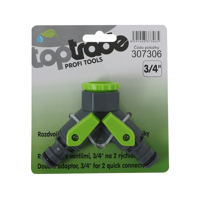 TOPTRADE rozdvojka s ventilmi, 3/4" na 2 rýchlospojky 1