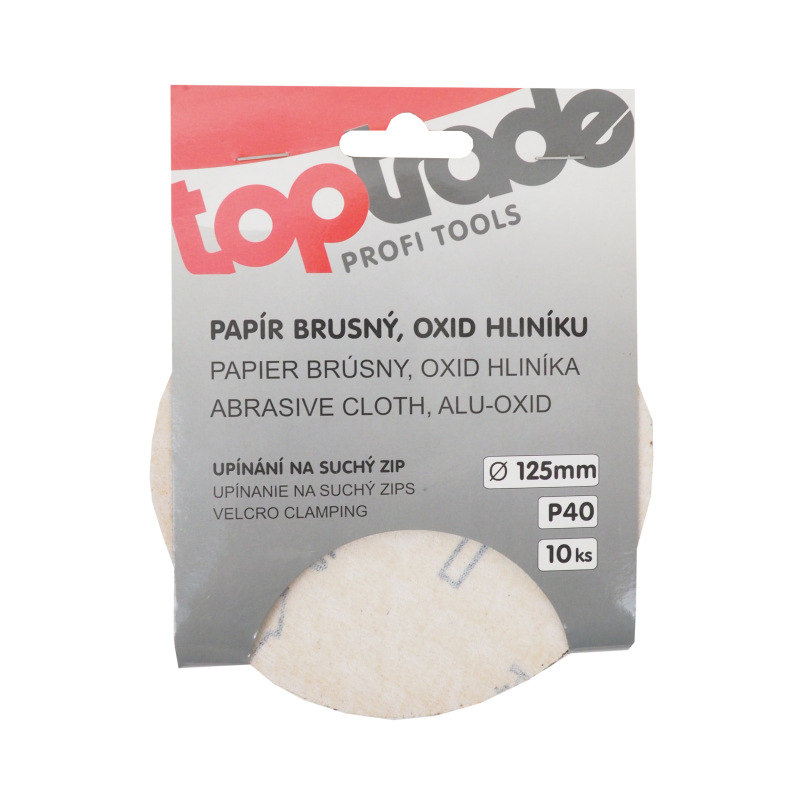 TOPTRADE papier brúsny, so suchým zipsom, zrnitosť 40, balenie 10 ks, O 125 mm 1