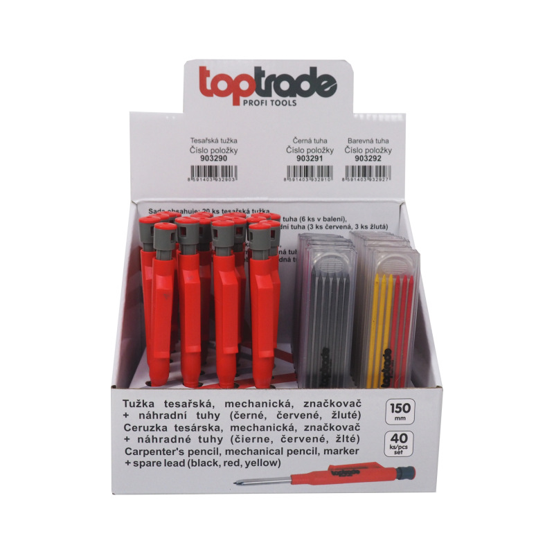 TOPTRADE ceruzka tesárska, mechanická, značkovač, 2,8 mm x 150 mm, v predajnom kartóne, sa