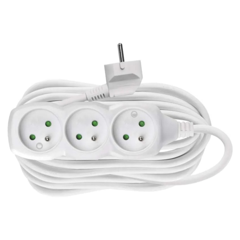 kábel predlžovací, biely, 3 zásuvky, bez vypínača, 10 m, ~ 250 V / 10 A
