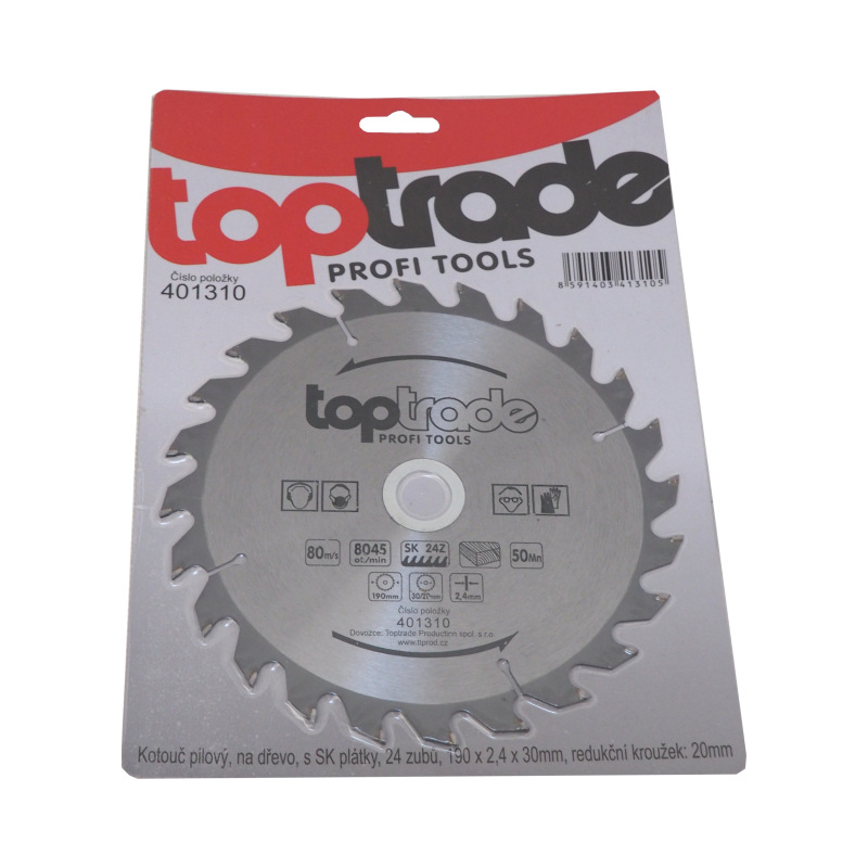 TOPTRADE kotúč pílový, na drevo, s SK plátkami, 24 zubov, 190 x 2,4 x 30/20 mm 1