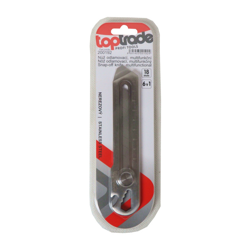 TOPTRADE nôž odlamovací, nerezový, multifunkčný, 6 v 1, 18 mm 2