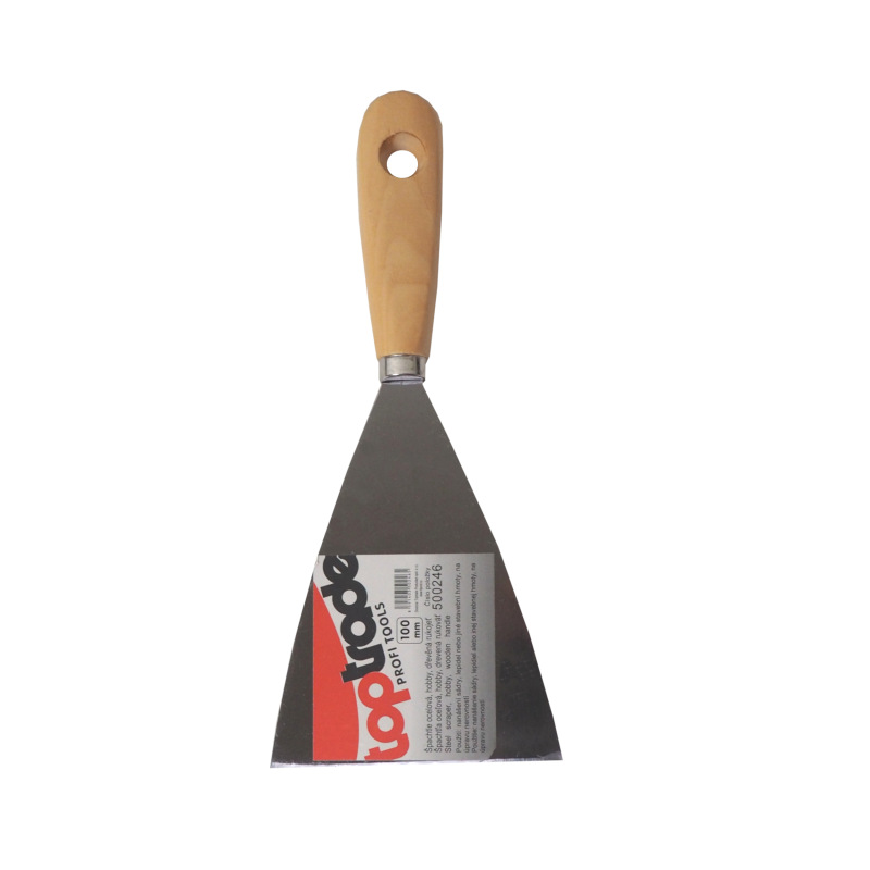 TOPTRADE špachtľa oceľová, s drevenou rukoväťou a náklepovým nitom, 100 mm, hobby 2