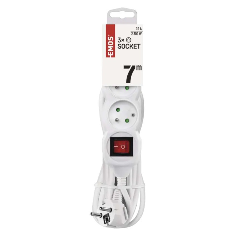 kábel predlžovací, biely, 3 zásuvky, s vypínačom, 7 m, ~ 250 V / 10 A 1