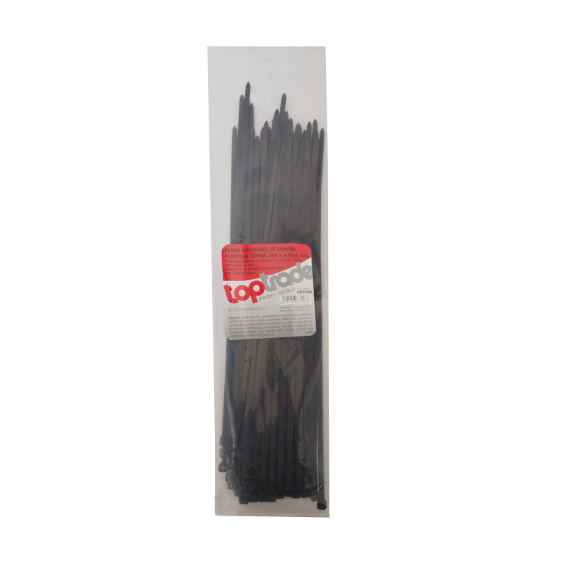 TOPTRADE pások plastovy, čierny, sťahovacie, so zámkom, 50 ks, 500 x 4,8 mm 1
