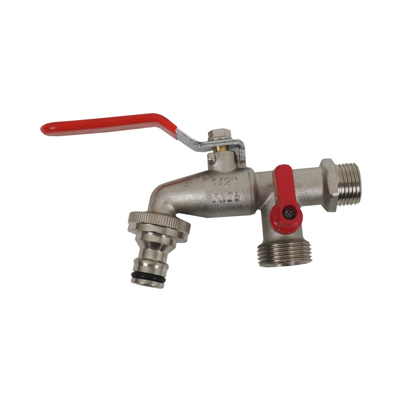 TOPTRADE ventil záhradný, s adaptérom, ventil 1 x 1/2" + 2 x 3/4" koncovka 7
