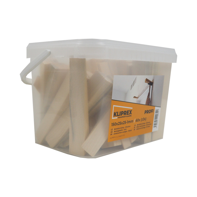 klinky drevené, montážne, v kýbliku, balenie 60 ks, 150 x 25 x 25 - 1 mm 1