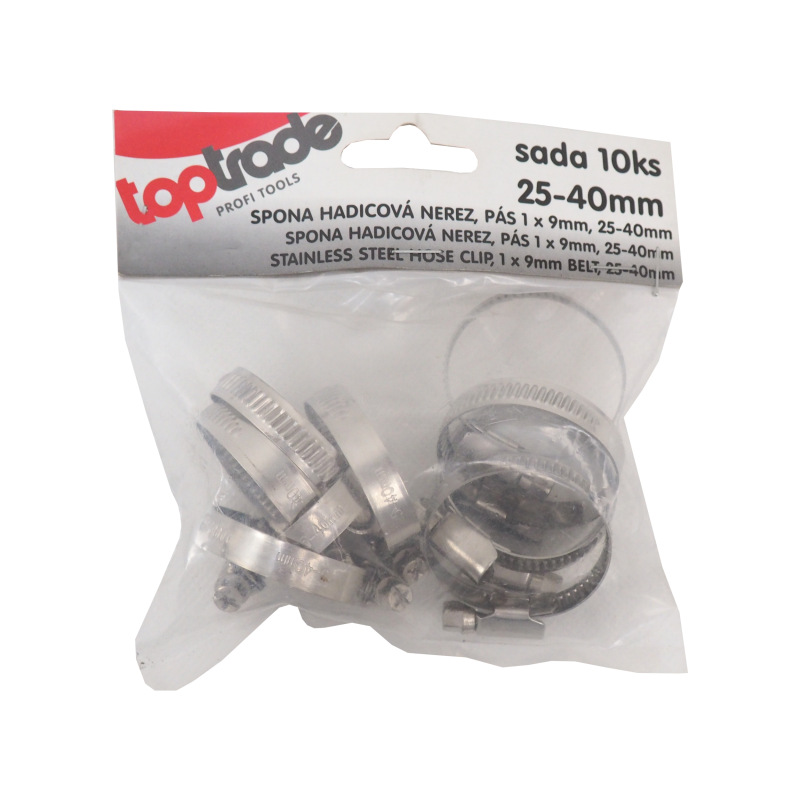 TOPTRADE spona nerezová, hadicová, sada 10 ks, 25 – 40 mm 1