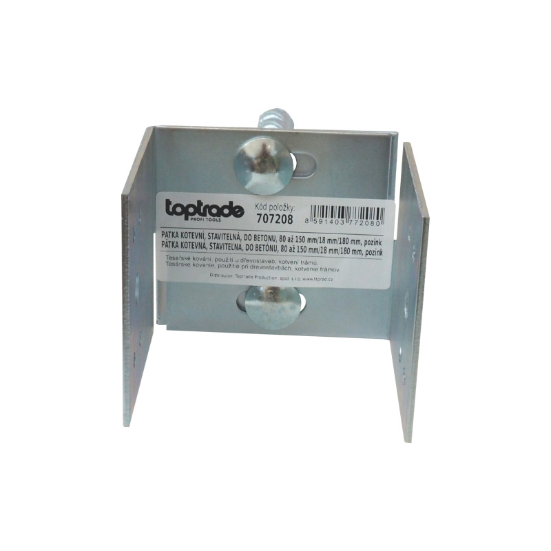 TOPTRADE pätka kotevná, staviteľná, do betónu, 80 - 150 x 90 mm, pozinkovaná 1