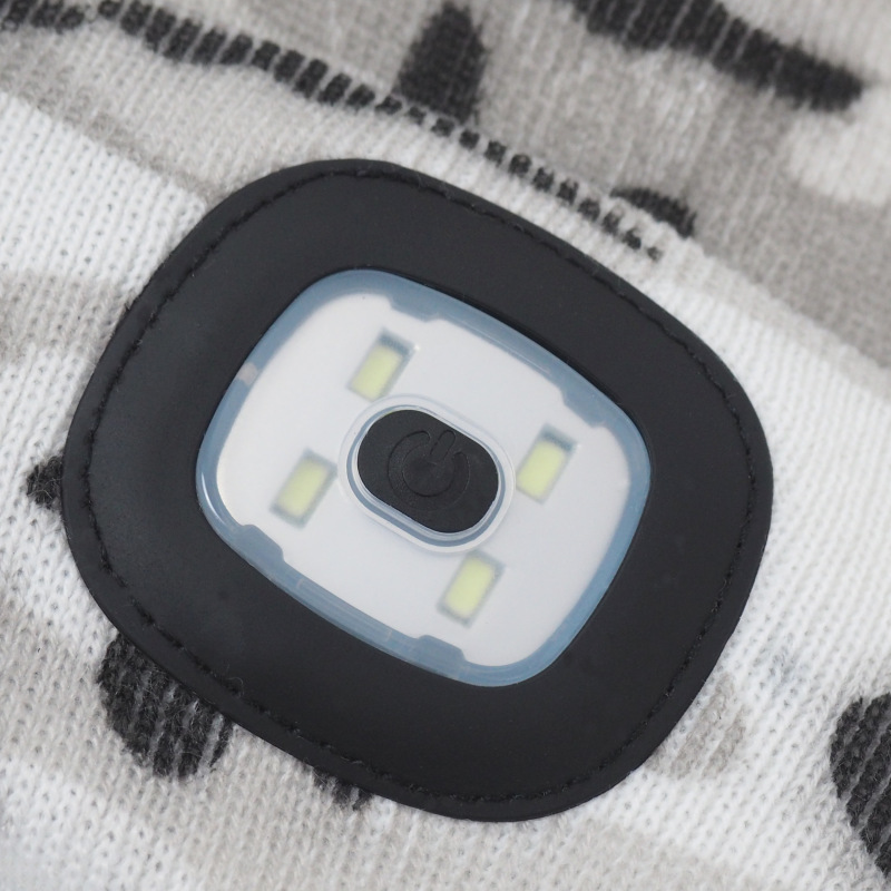 čiapka LED UNI, zimná, s LED svetlom, šedá kamufláž 2
