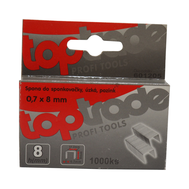 TOPTRADE spona do sponkovačky, pozinkovaná, úzka, balenie 1000 ks, 0,7 x 14 mm 1