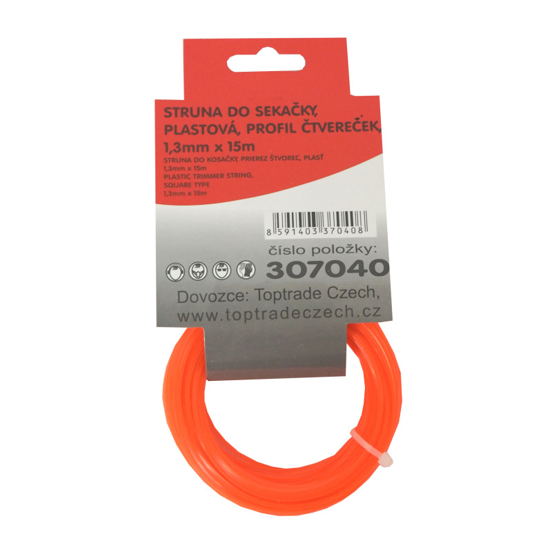 TOPTRADE struna do kosačky, plastová, prierez štvorec, 1,3 mm x 15 m 3