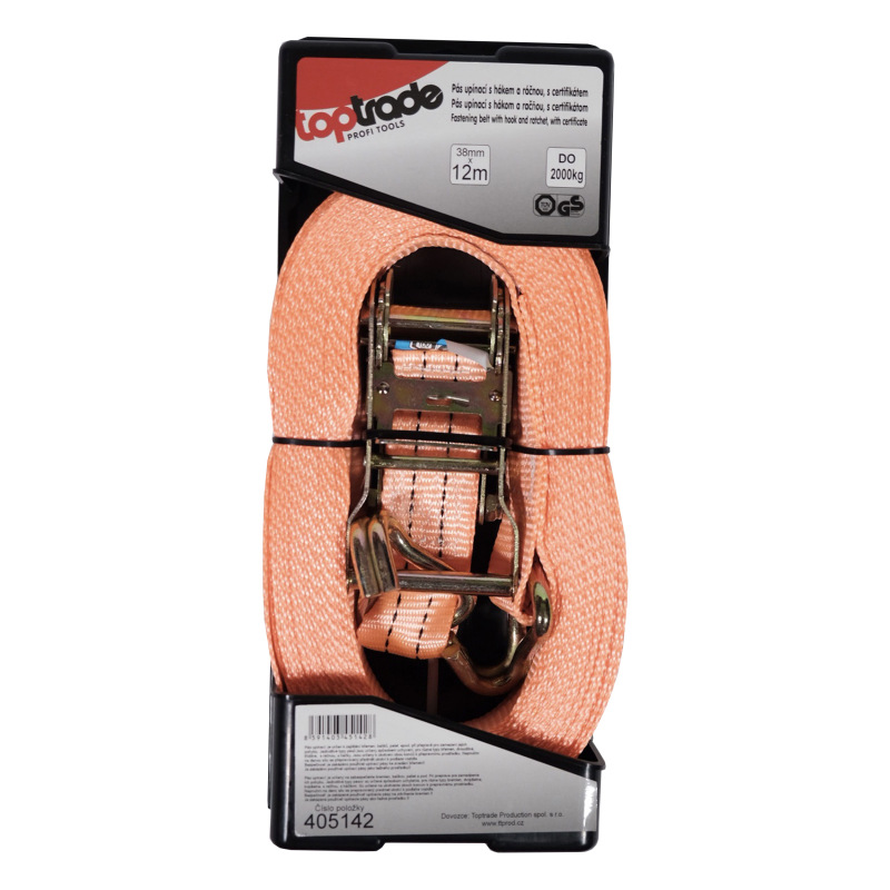 TOPTRADE pás upínaci, s hákmi a račňou, do 2000 kg, 38 mm x 12 m 1