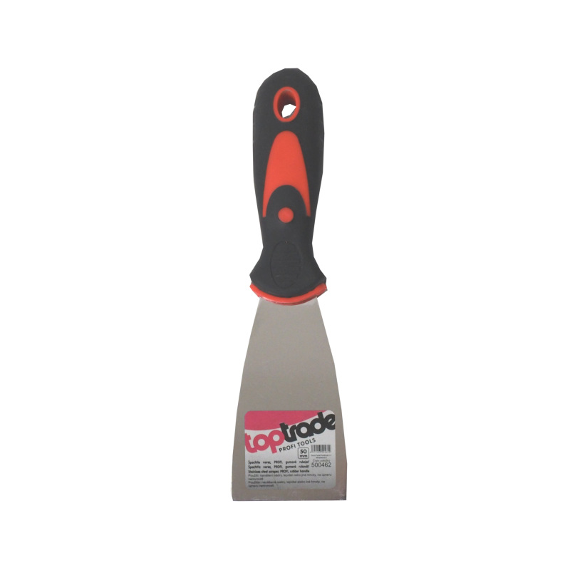 TOPTRADE špachtľa nerezová, s gumenou, ergonomickou rukoväťou, 50 mm, profi 1