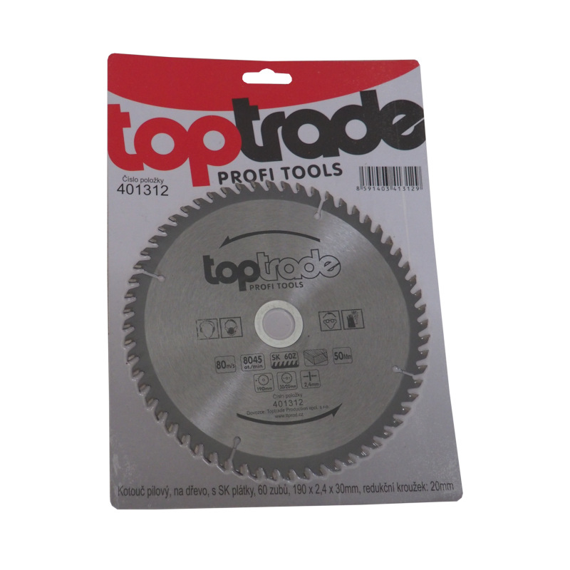 TOPTRADE kotúč pílový, na drevo, s SK plátkami, 60 zubov, 190 x 2,4 x 30/20 mm 1