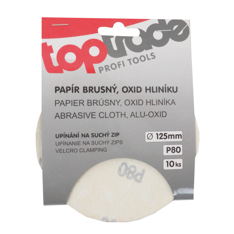 TOPTRADE papier brúsny, so suchým zipsom, zrnitosť 80, balenie 10 ks, O 125 mm 1