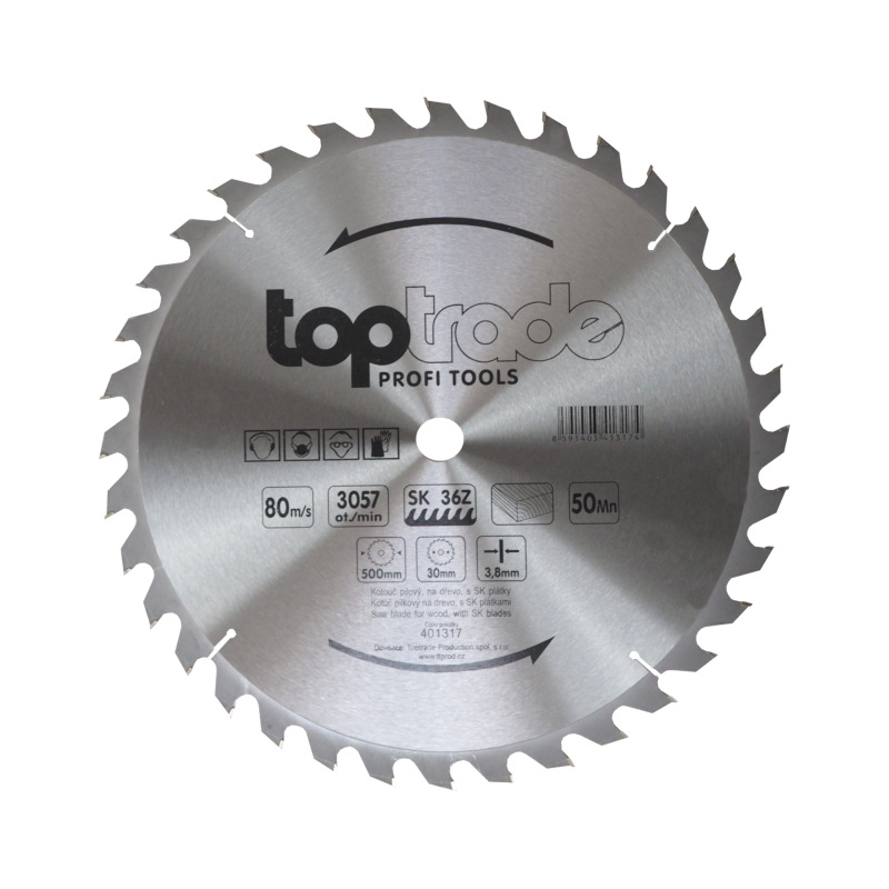 TOPTRADE kotúč pílový, na drevo, s SK plátkami, 36 zubov, 500 x 3,8 x 30 mm