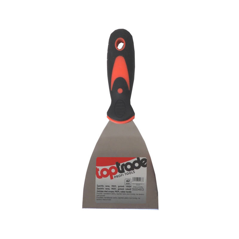 TOPTRADE špachtľa nerezová, s gumenou, ergonomickou rukoväťou, 62 mm, profi 1