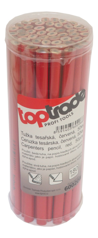 TOPTRADE ceruzka tesárska, červená, v tube, súprava 50 ks, 180 mm 1