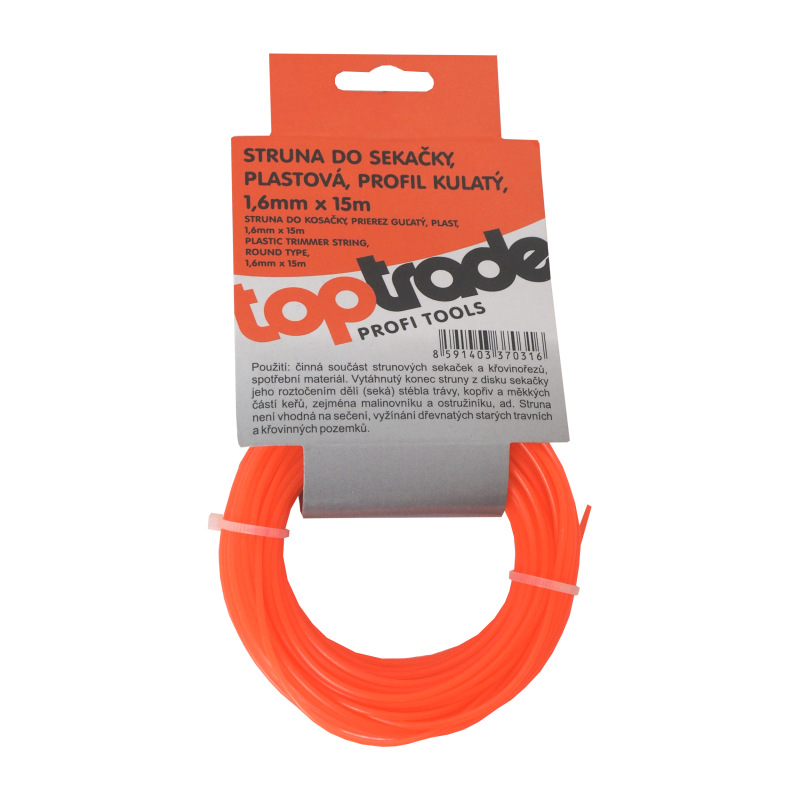 TOPTRADE struna do kosačky, plastová, prierez guľatý, 1,6 mm x 15 m 1