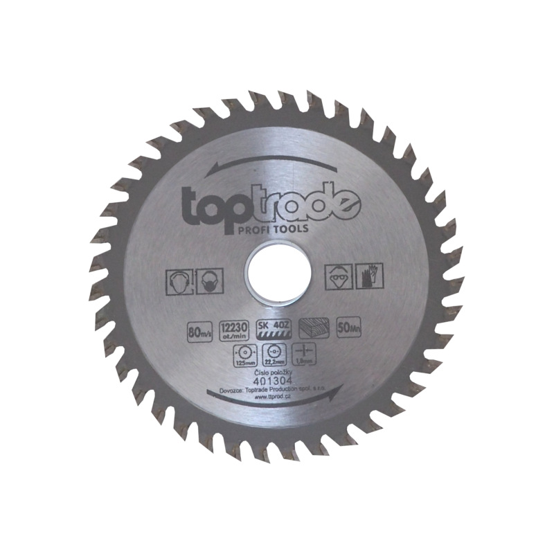 TOPTRADE kotúč pílový, na drevo, s SK plátkami, 40 zubov, 125 x 1,8 x 22,2/20/16 mm
