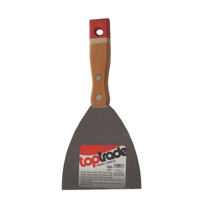 TOPTRADE špachtľa nerezová, s drevenou, nitovanou rukoväťou, 100 mm, profi 1