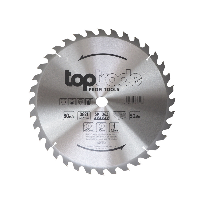 TOPTRADE kotúč pílový, na drevo, s SK plátkami, 36 zubov, 400 x 3,5 x 30 mm