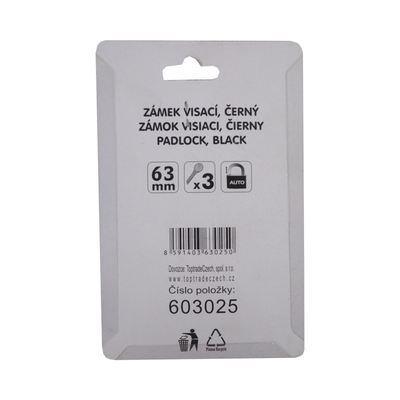TOPTRADE zámok visiaci, čierny, 63 mm 2