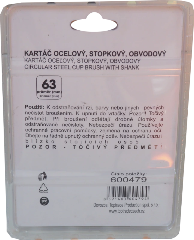 TOPTRADE kartáč oceľový, obvodový, stopka, O 6/50 mm 2