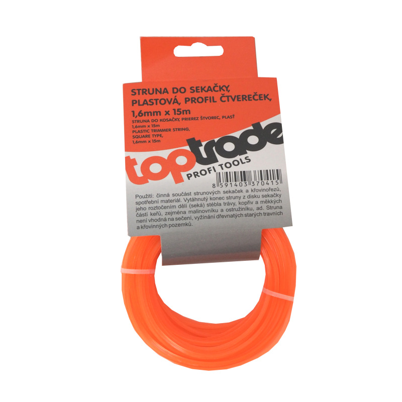 TOPTRADE struna do kosačky, plastová, prierez štvorec, 1,6 mm x 15 m 1