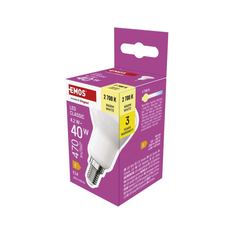 žiarovka LED Classic, 6 W (40 W), pätica E14, tvar R50, A+, teplá biela 1