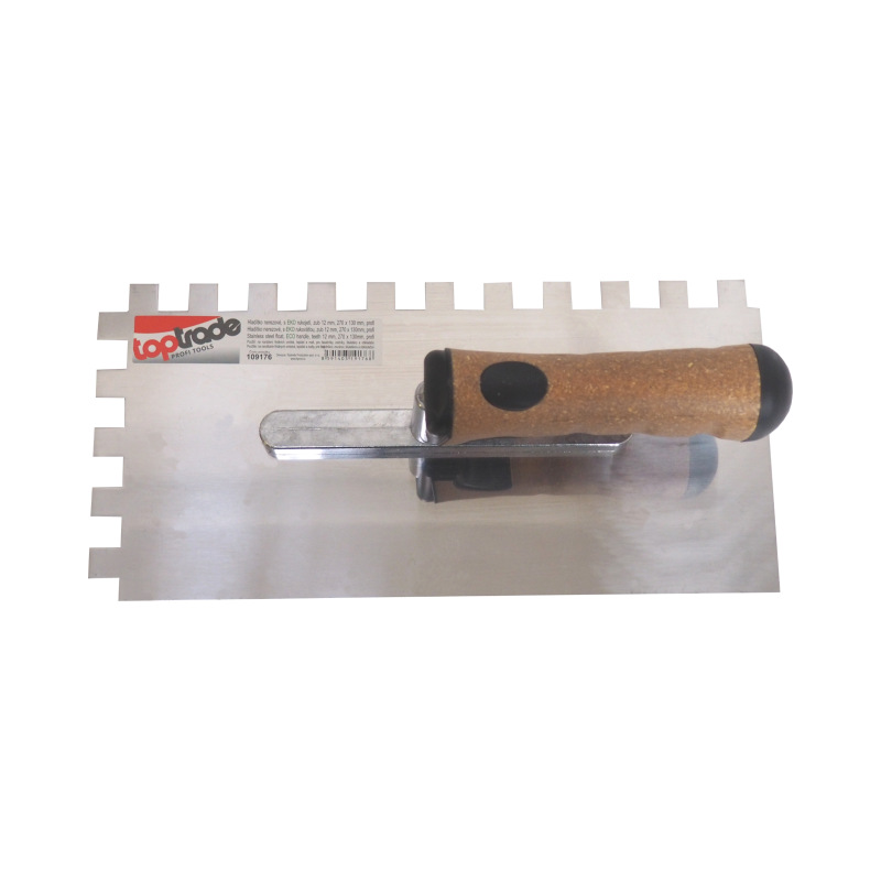 TOPTRADE hladítko nerezové, s EKO rukoväťou, zub 12 mm, 270 x 130 mm, profi 3