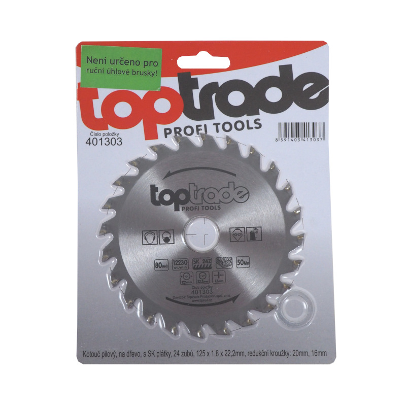 TOPTRADE kotúč pílový, na drevo, s SK plátkami, 24 zubov, 125 x 1,8 x 22,2/20/16 mm 1