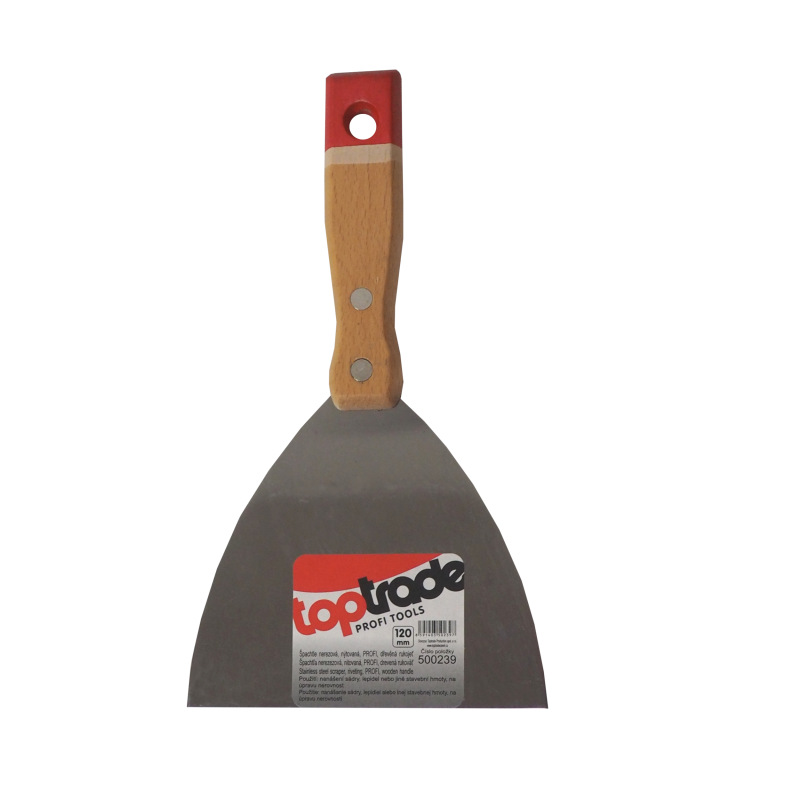 TOPTRADE špachtľa nerezová, s drevenou, nitovanou rukoväťou, 120 mm, profi 1