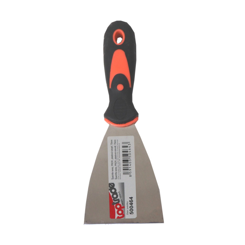 TOPTRADE špachtľa nerezová, s gumenou, ergonomickou rukoväťou, 75 mm, profi 1