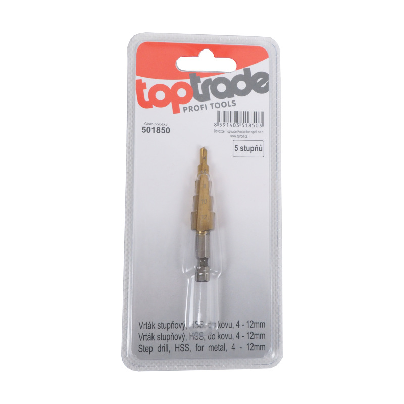 TOPTRADE dielenský vrták na bežné vŕtanie do kovu. 5 stupňov = 4, 6, 8, 10, 12 mm 1