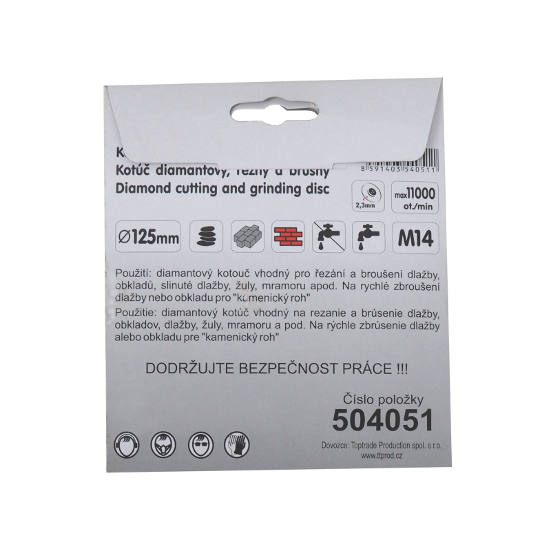 TOPTRADE kotúč diamantový, rezný a brúsny, M14, O 125 mm 2