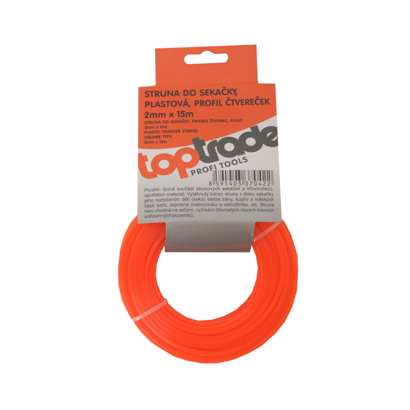TOPTRADE struna do kosačky, plastová, prierez štvorec, 2 mm x 15 m 1