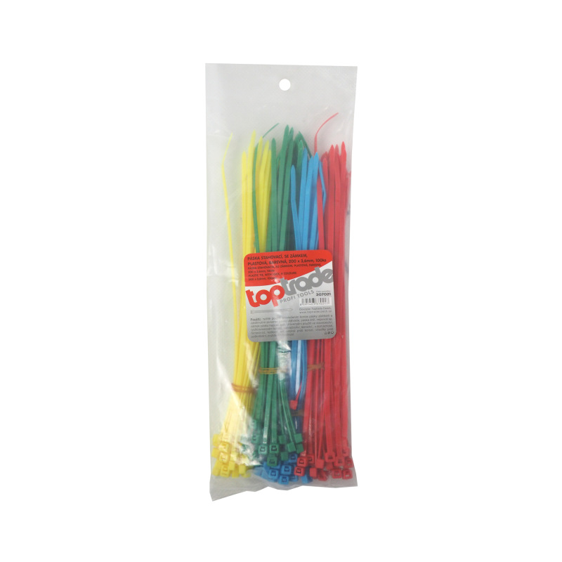 TOPTRADE pások plastový, farebný, sťahovacie, so zámkom, 100 ks, 200 x 3,6 mm 1