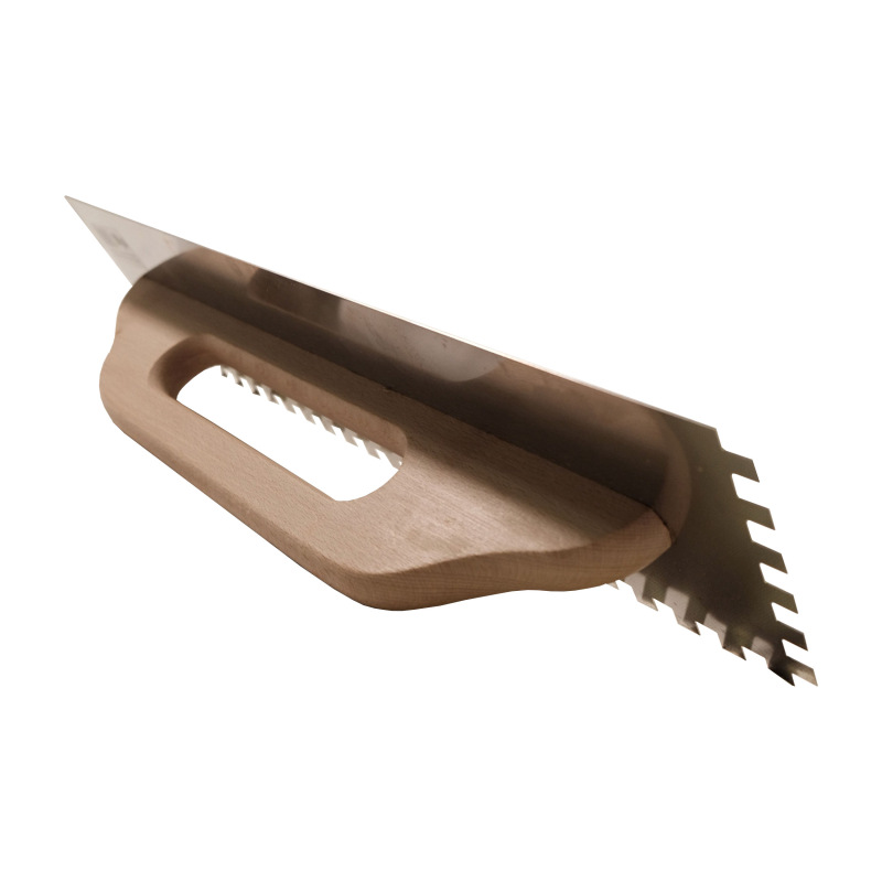 TOPTRADE hladítko nerezové, s drevenou rukoväťou, zub 10 mm, 500 x 130 mm, štandard 1