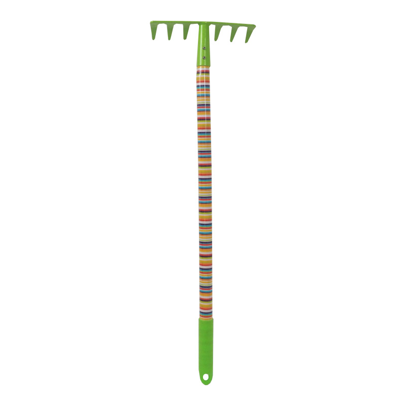 TOPTRADE náradie záhradné, detské, kovové - hrable 7 zubov, dlhá násada, 63 cm 1